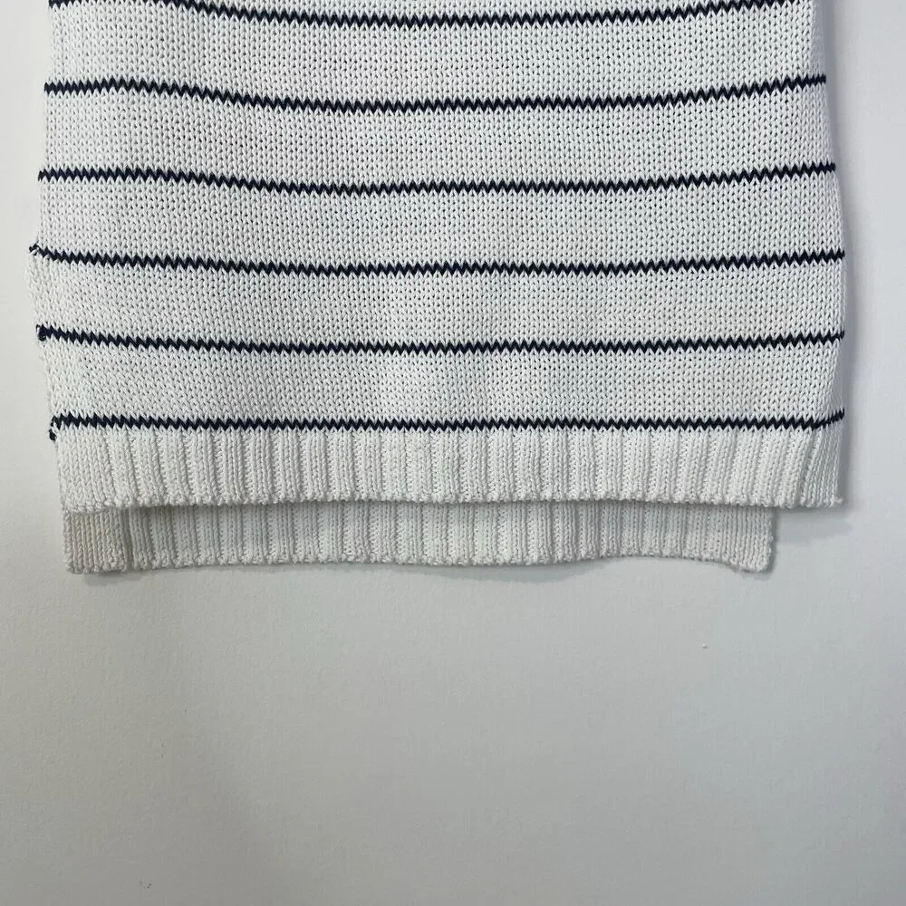 Madewell Puff-Trim Sweater Vest in Stripe Bright Ivory‎ Navy Size XXS NQ977